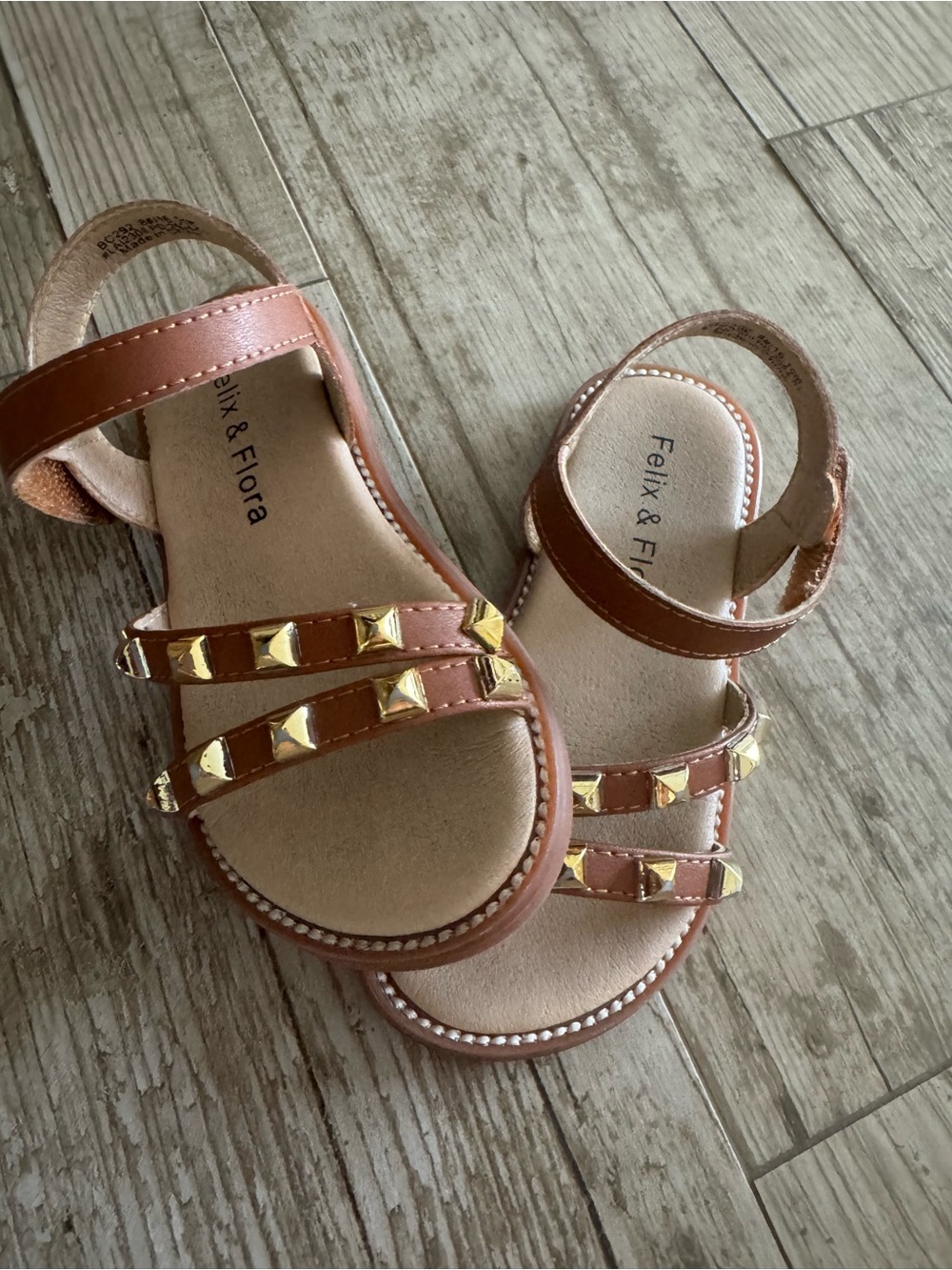 Felix & Flora Girls' Brown Studded Ankle-Strap Sandals